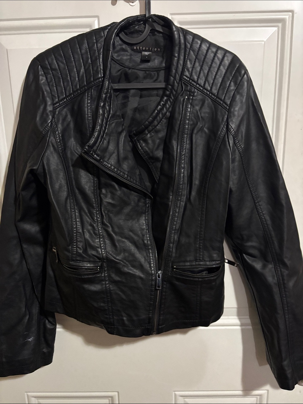 attention Black Quilted Faux-Leather Moto Jacket